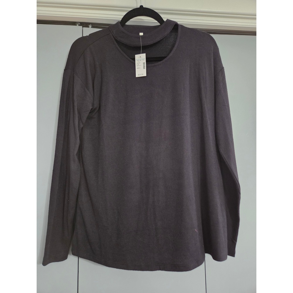 NWT Maurices Top Small Black Long Sleeve Choker Cutout Neckline Knit